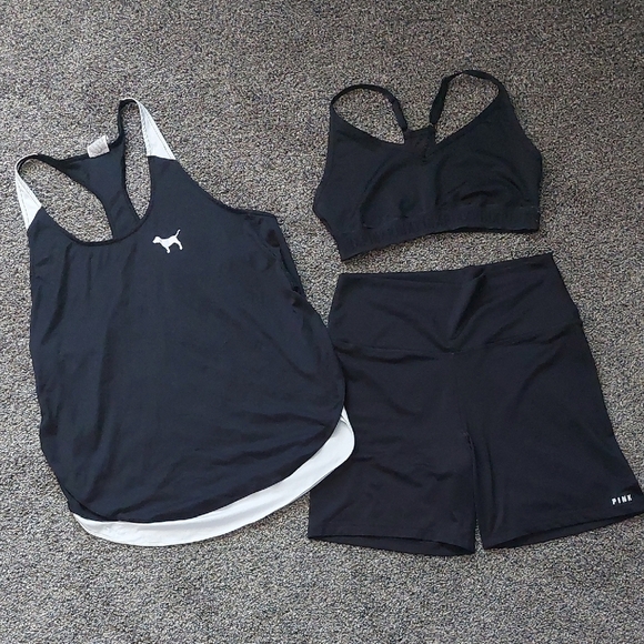 Victoria's Secret Pink Activewear Bundle Black- White LARGE - Picture 1 of 11